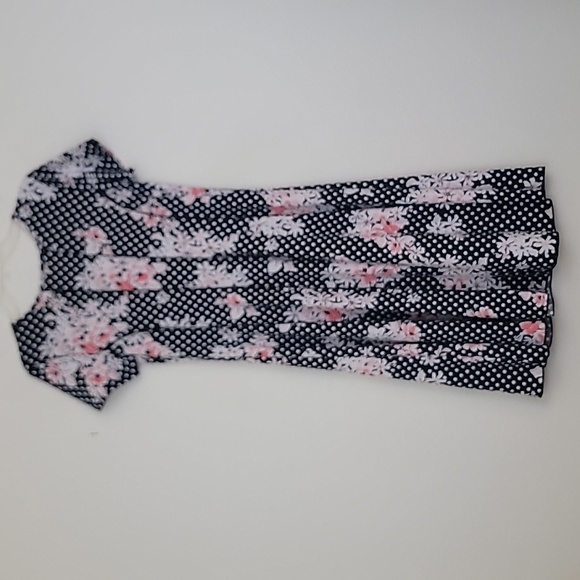 Sami & Jo Black w/ Polka Dots & Pink & White Floral Flowers Short Sleeve Dress S - Picture 9 of 11